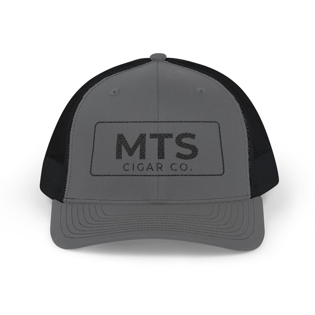 MTS Cigar Co. Embroidered Snapback Trucker Hat — Grey & White Mesh Cap
