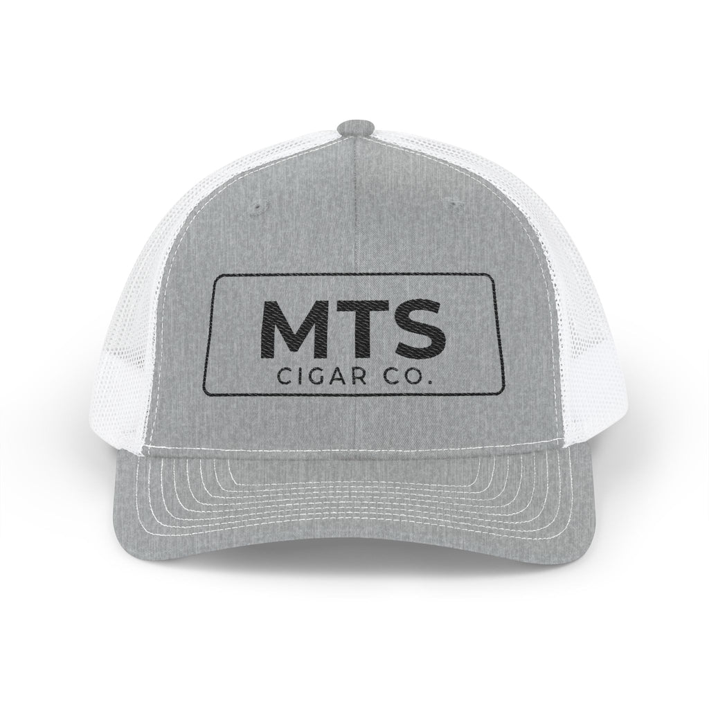 MTS Cigar Co. Embroidered Snapback Trucker Hat — Grey & White Mesh Cap