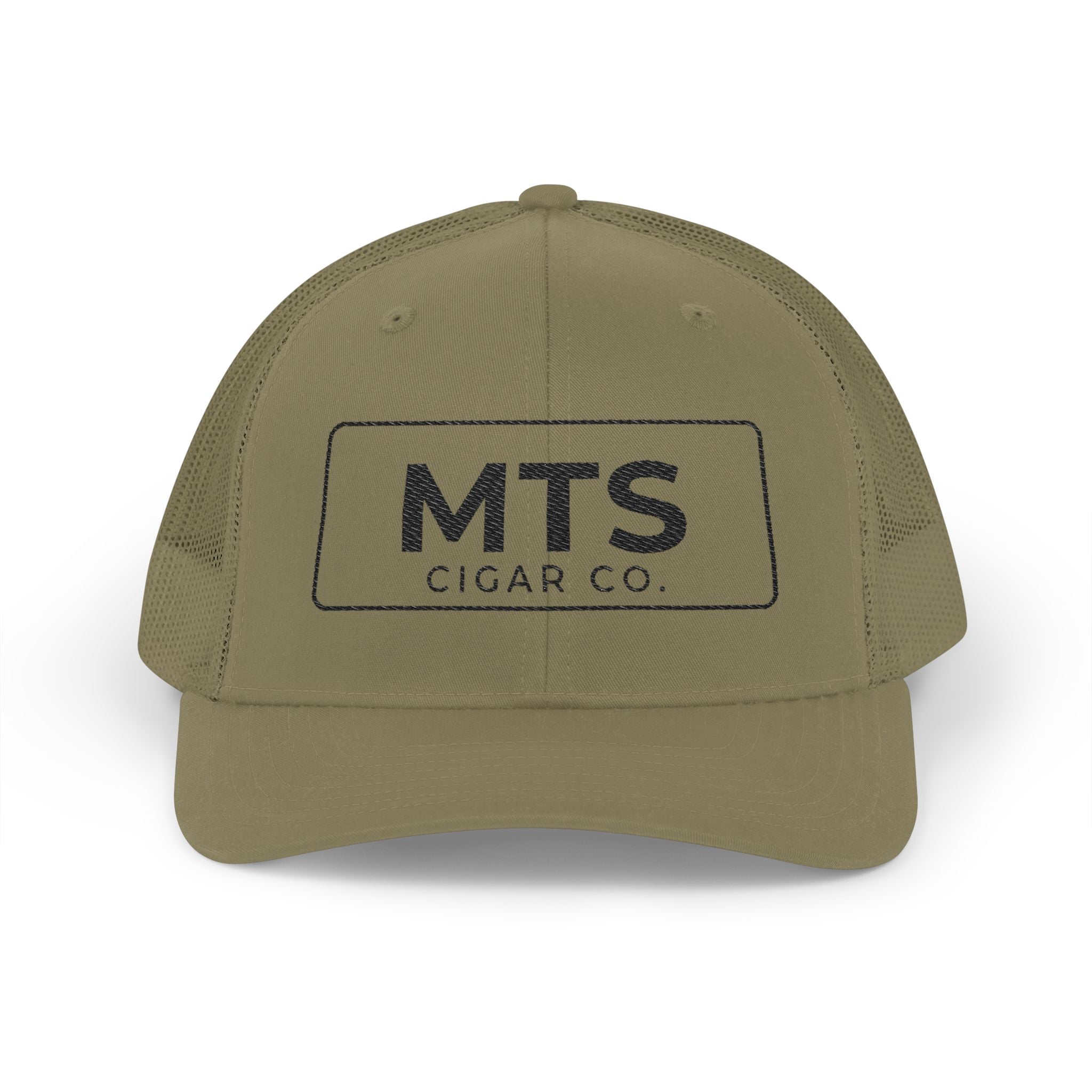 MTS Cigar Co. Embroidered Snapback Trucker Hat — Grey & White Mesh Cap